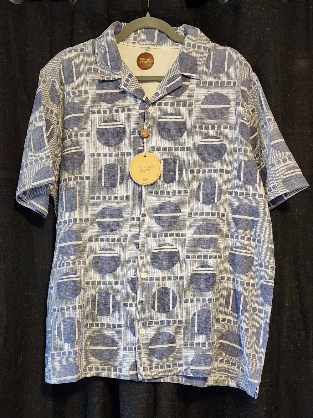 Common People Geometric Button‑Up Shirt • Men’s XL • NWT • 100% Cotton Woven UK